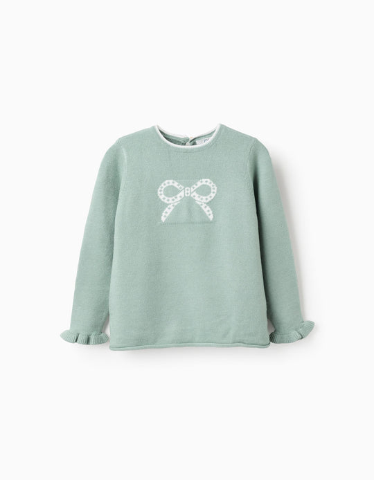 Jumper with Bow Jacquard and Ruffles for Girls, Green