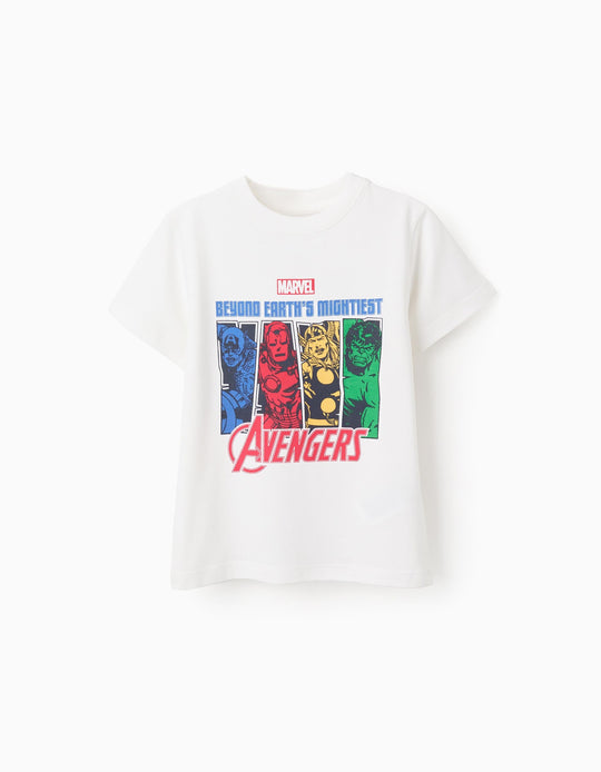 Cotton T-shirt with Print for Boys 'Avengers', White