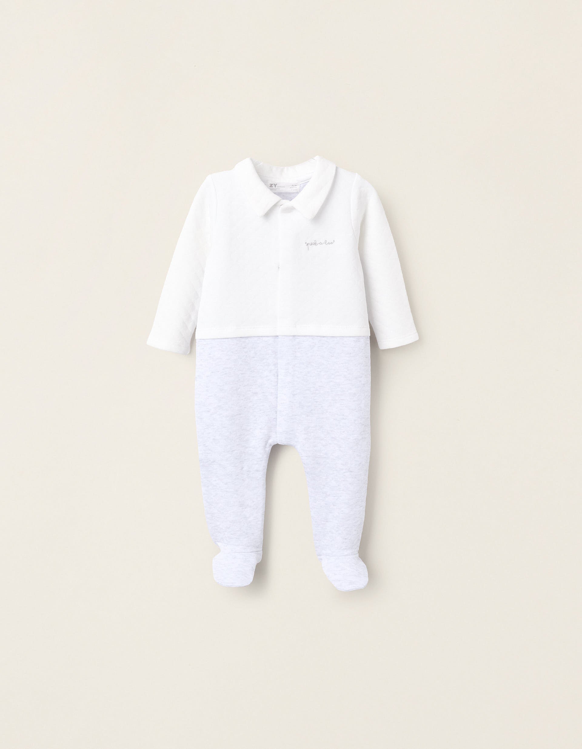 Sleepsuit with Texture for Newborns 'Peek-a-Boo', White/Grey | Ziddy KSA