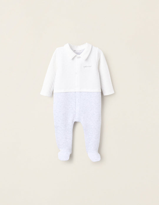 Sleepsuit with Texture for Newborns 'Peek-a-Boo', White/Grey