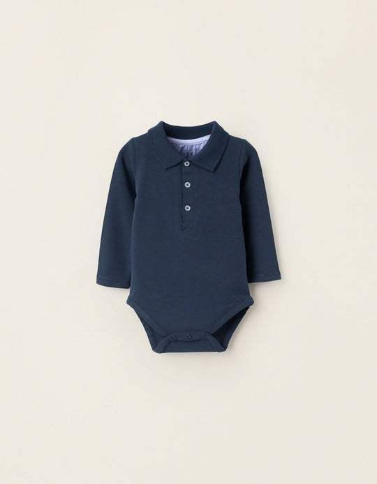 Long Sleeve Polo Bodysuit for Newborns, Dark Blue