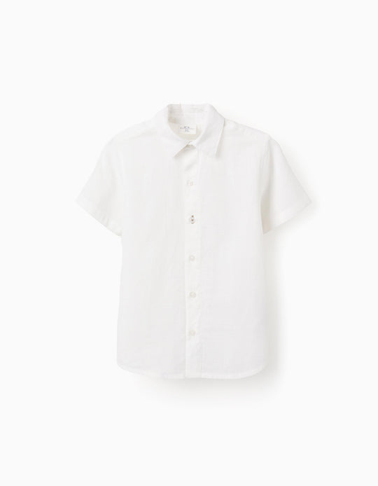 قميص نص كم بنسيج بارز للأولاد "B&S"، أبيض