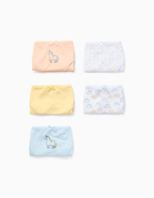 Pack of 5 Briefs for Girls 'Rainbow & Unicorn', Multicolour