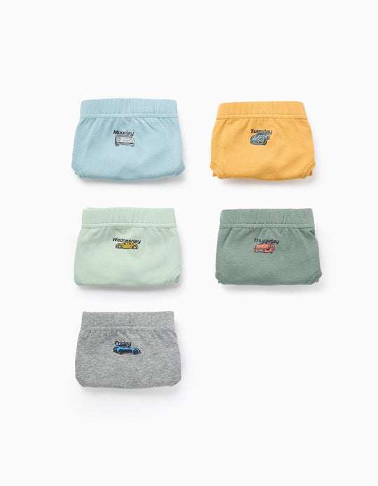 Pack of 5 Briefs for Boys 'Cars & Days', Multicolour