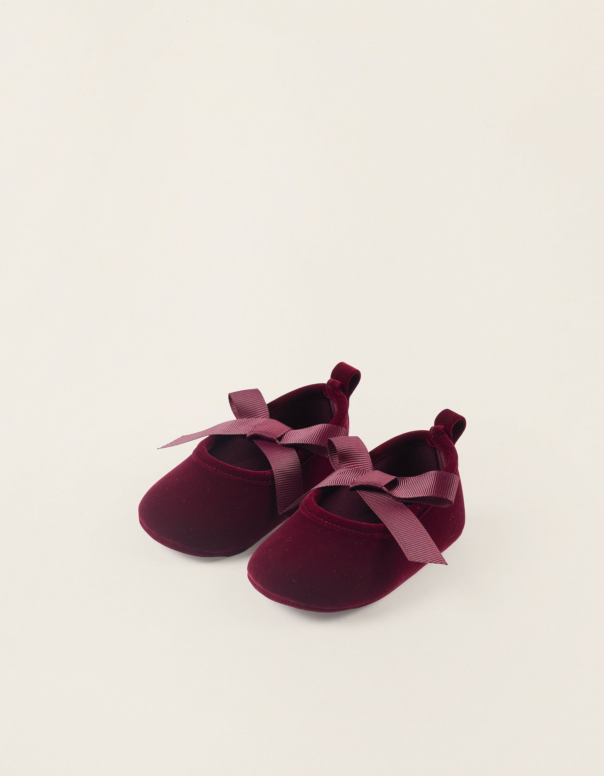 Velvet Ballet Flats with Bow for Newborn Girls, Burgundy | Ziddy KSA