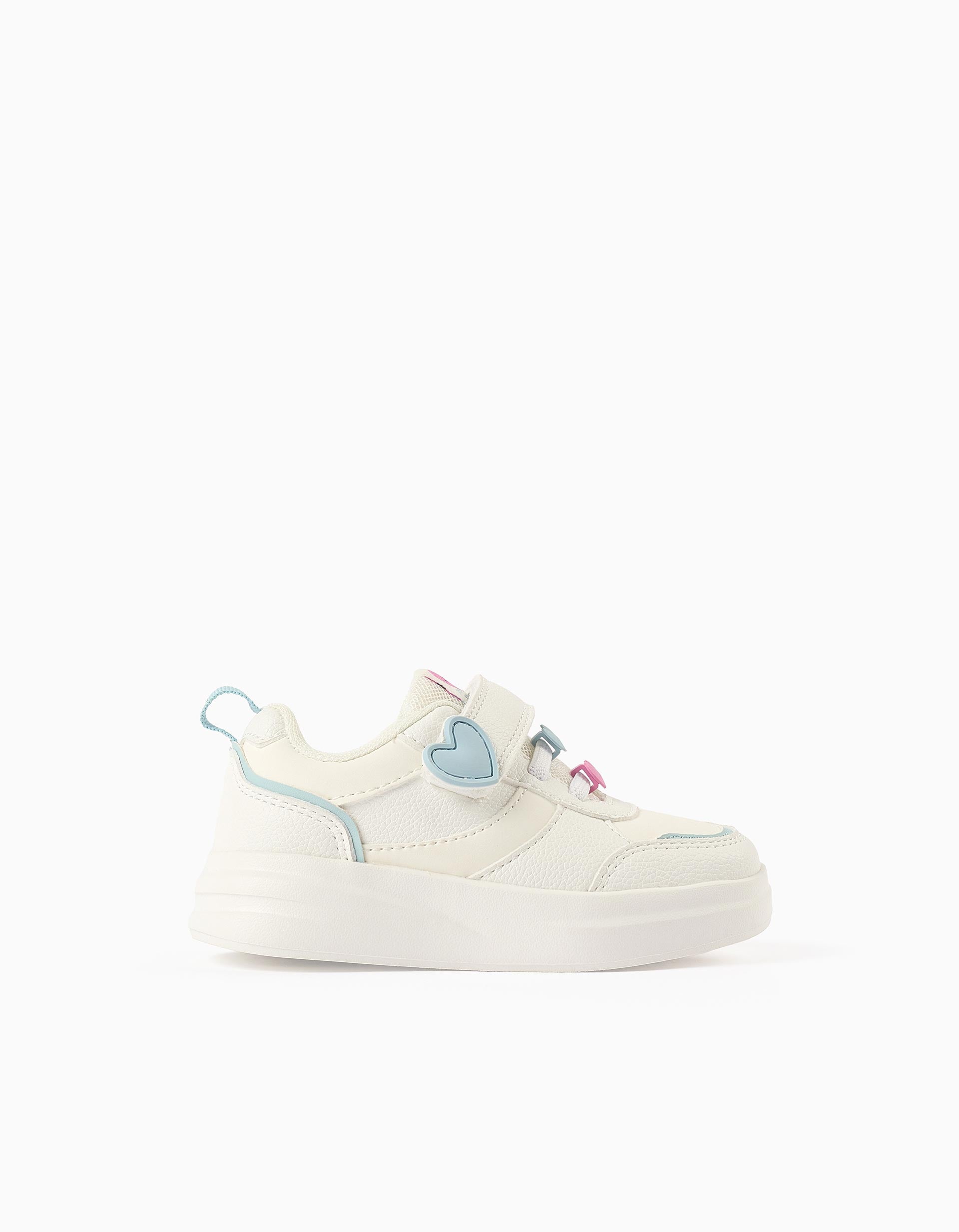 Heart Trainers for Baby Girls, White/Pink/Blue | Ziddy KSA