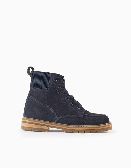 Suede Zip Boots for Boys, Dark Blue