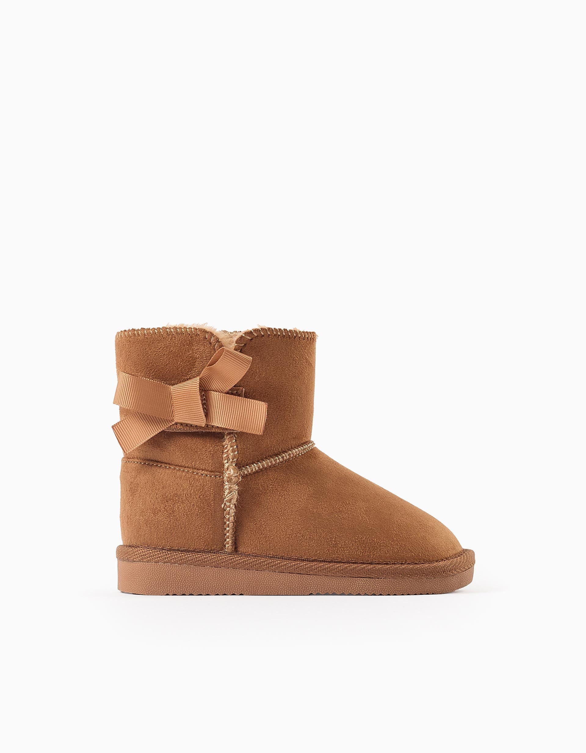 Boots with Touch-Fastener Bow and Furry Lining for Baby Girls, Camel | Ziddy KSA
