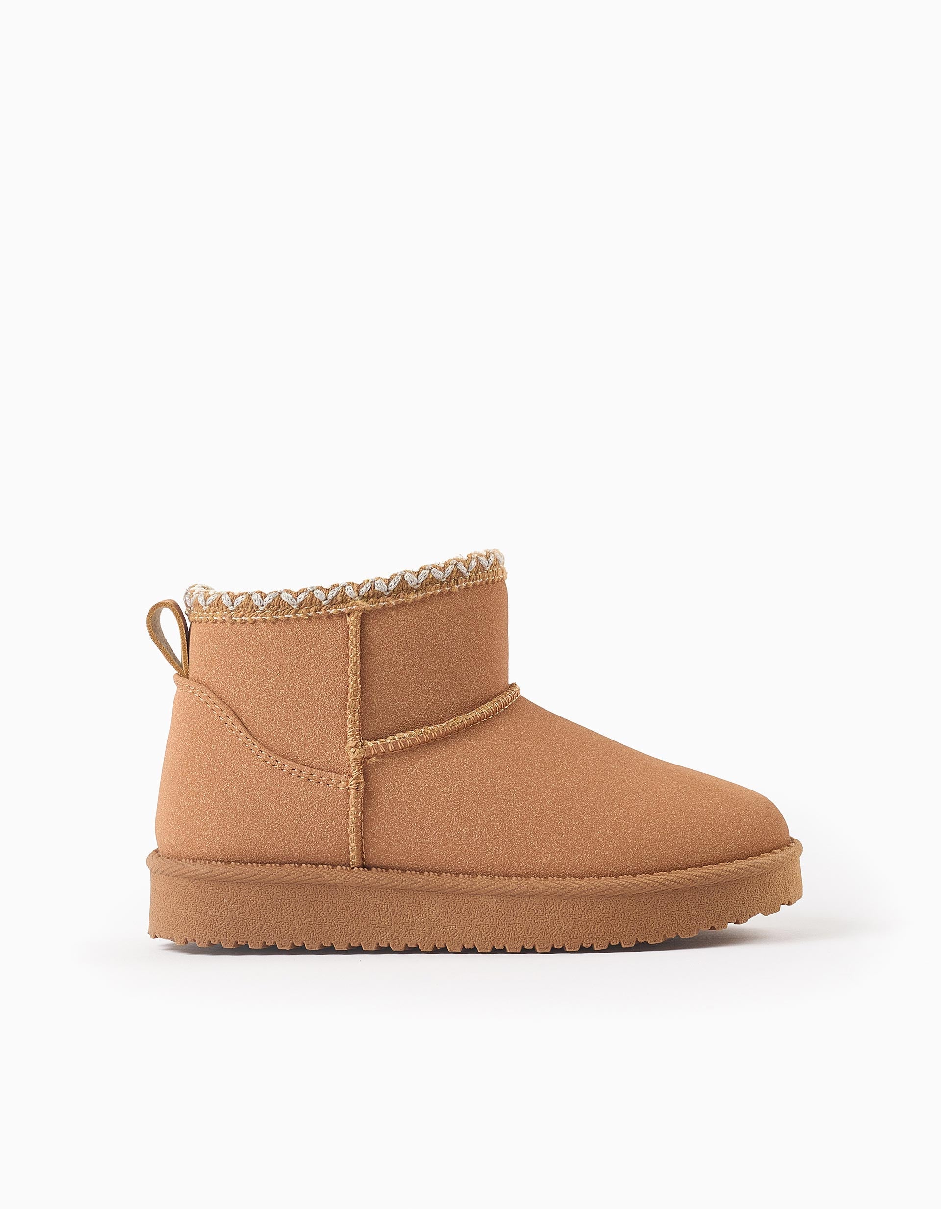 Boots with Fur Lining and Thick Sole for Girls, Camel/White | Ziddy KSA