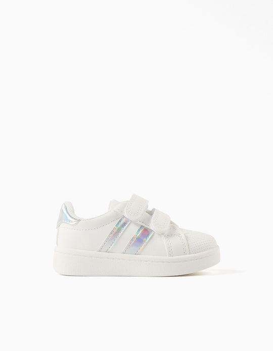 Touch-Fastening Trainers for Baby Girls, White/Iridescent