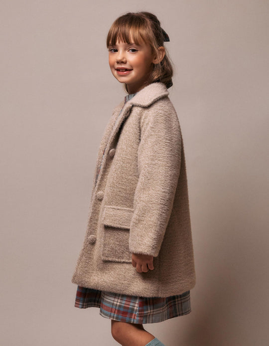 Fluffy Buttoned Jacket for Girls, Beige