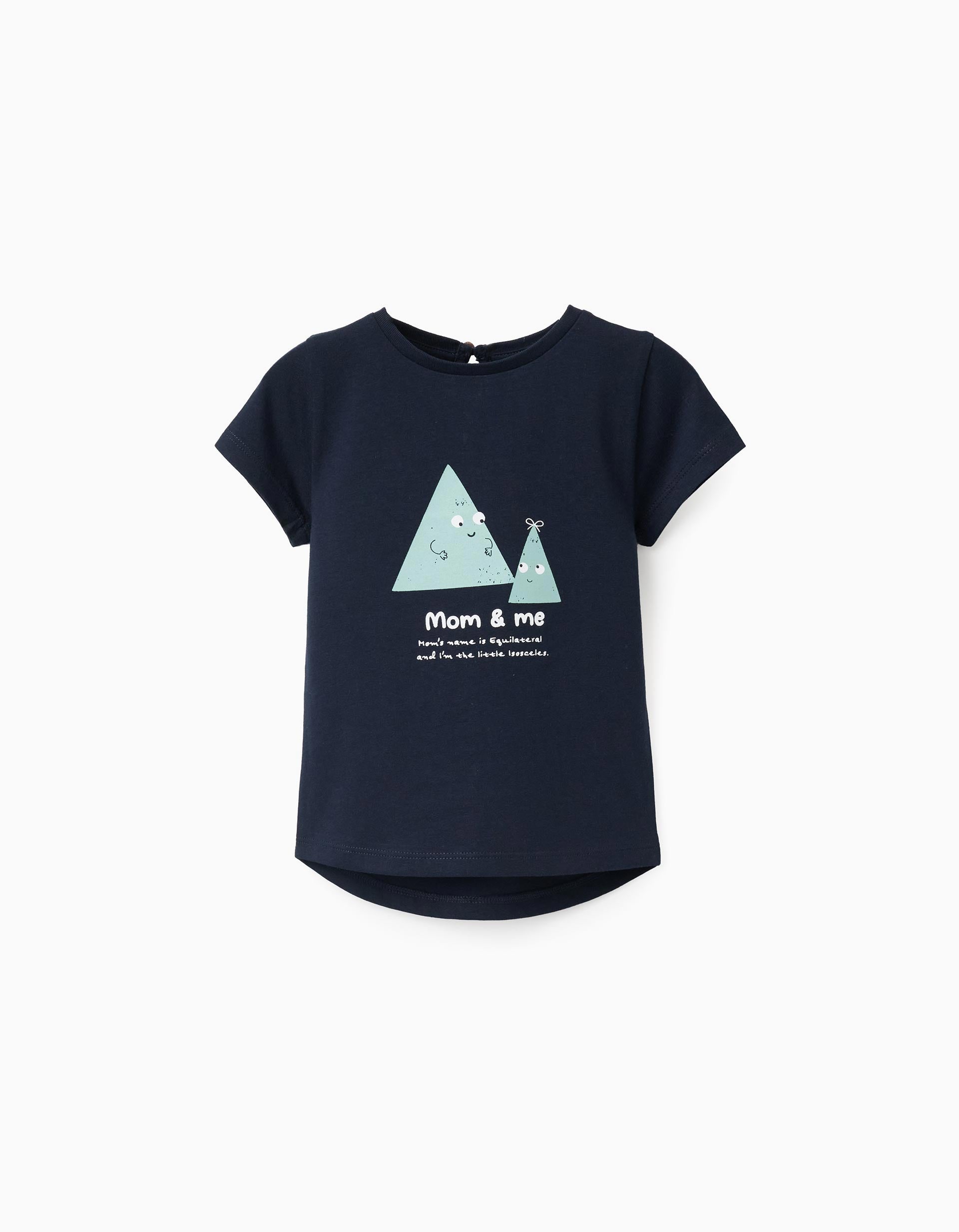 Printed Cotton T-shirt for Baby Girls, Dark Blue | Ziddy KSA