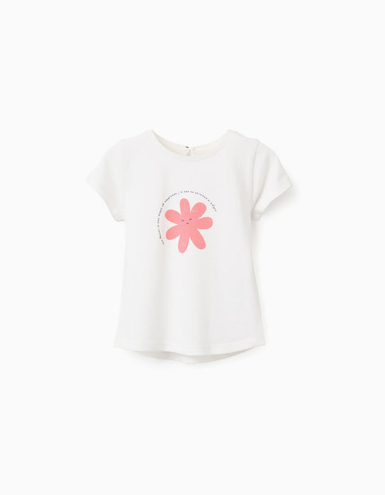 Printed Cotton T-shirt for Baby Girls, White