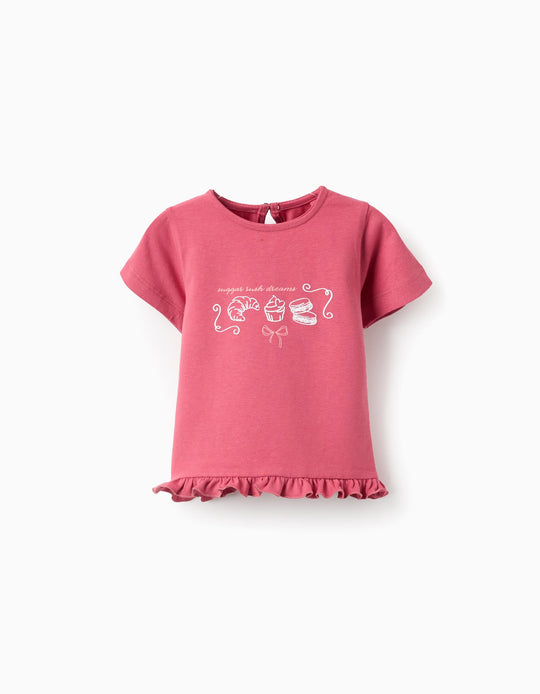 Cotton T-Shirt With Ruffles For Baby Girls 'Sweet', Pink