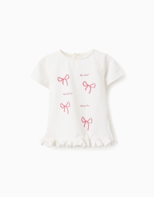 Cotton T-Shirt With Ruffles For Baby Girls 'Love', White