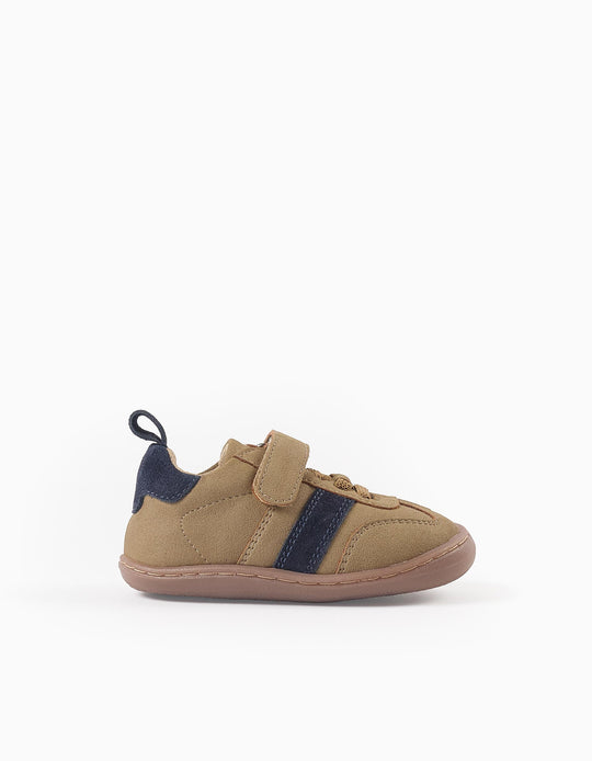 Leather Trainers with Flexible Sole for Baby Boys, Camel/Blue