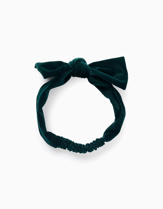 Velvet headband with bow for babies and girls, dark green