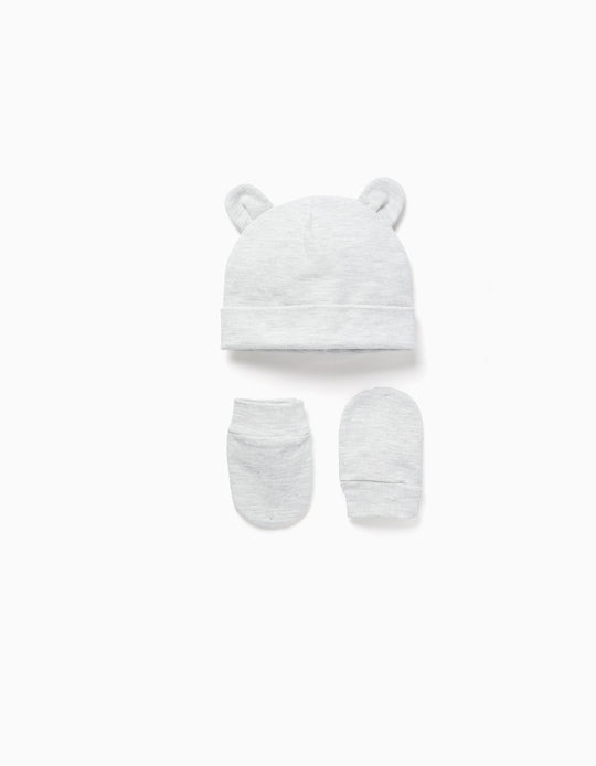 Pack of beanie + gloves for newborn boys, light grey