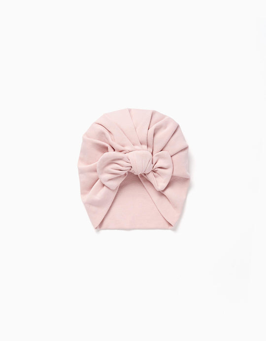 Turban-beanie with bow for newborn girls, pink