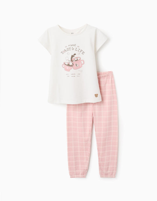 Cotton Jersey Pyjama for Girls 'Toast', White/Pink