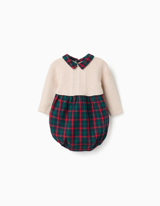 Dual-fabric jumpsuit with check pattern You&Me for newborn boys, multicolour