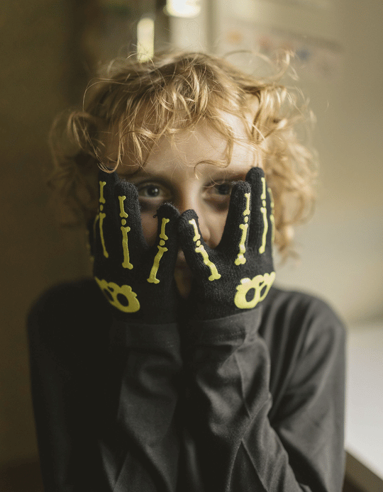 Glow in the Dark Gloves for Children 'Halloween', Black