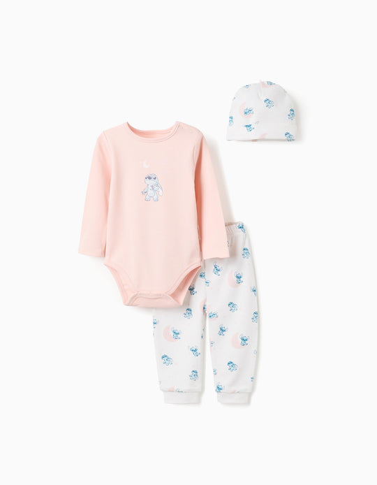 3-piece Set for Newborns 'Stitch', White/Pink