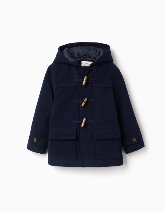 Hooded overcoat with quilted lining for boys, dark blue