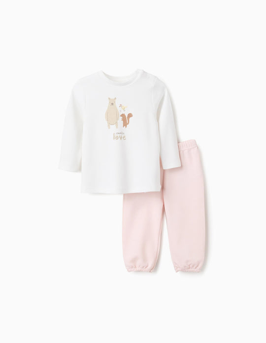 Cotton Pyjamas for Baby Girls 'Family Love', White/Pink