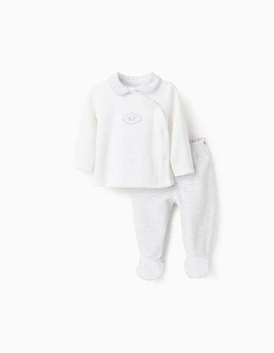 Velour Sweatshirt + Trousers for Newborns 'Cloud', White/Grey