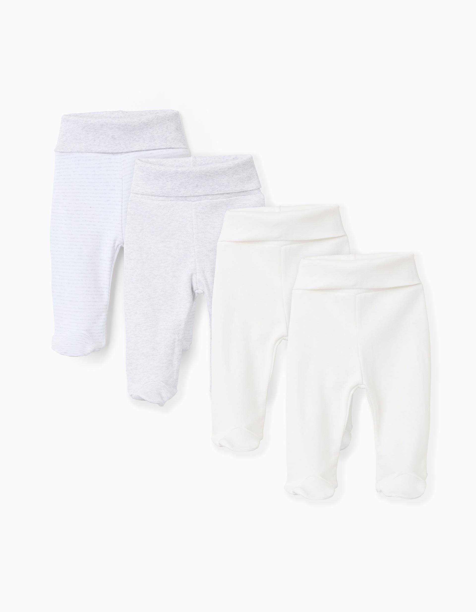 Pack of 4 Extra Comfy Footed Trousers for Babies, White/Grey | Ziddy KSA