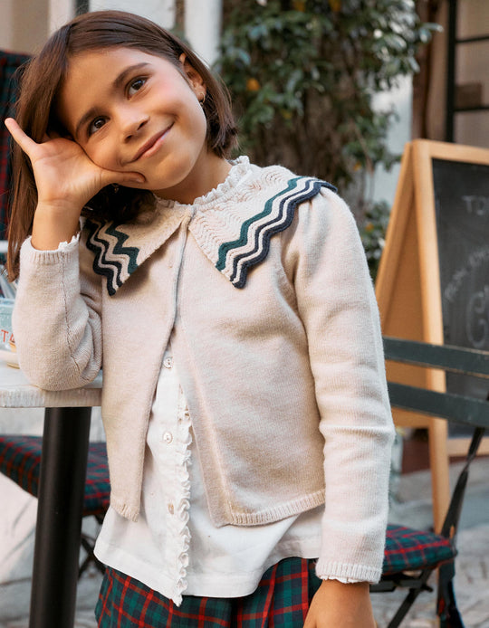 Knit cardigan with maxi collar B&S for girls, multicolour