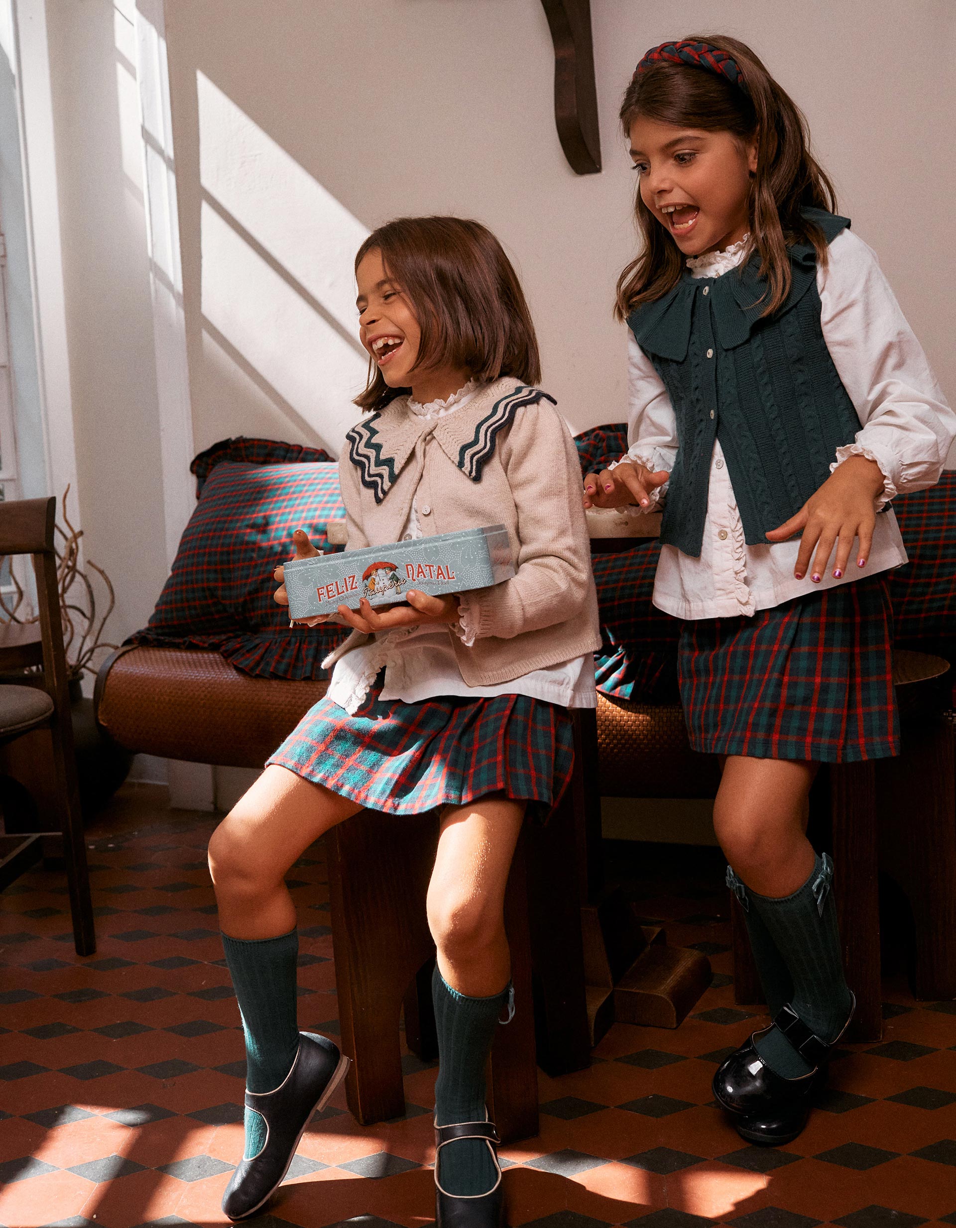 Checked Cotton Skort for Girls 'You & Me', Green/Blue/Red | Ziddy KSA