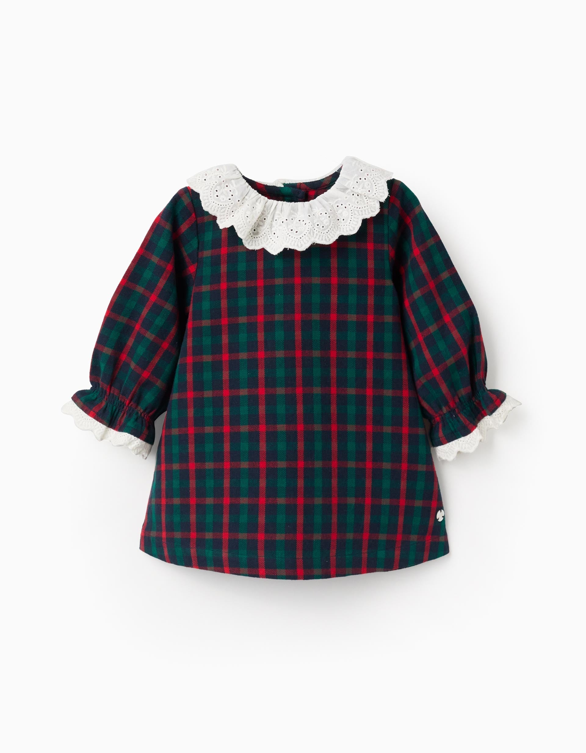 Cotton checked dress with embroidery 'B&S' for baby girls, multicolour | Ziddy KSA
