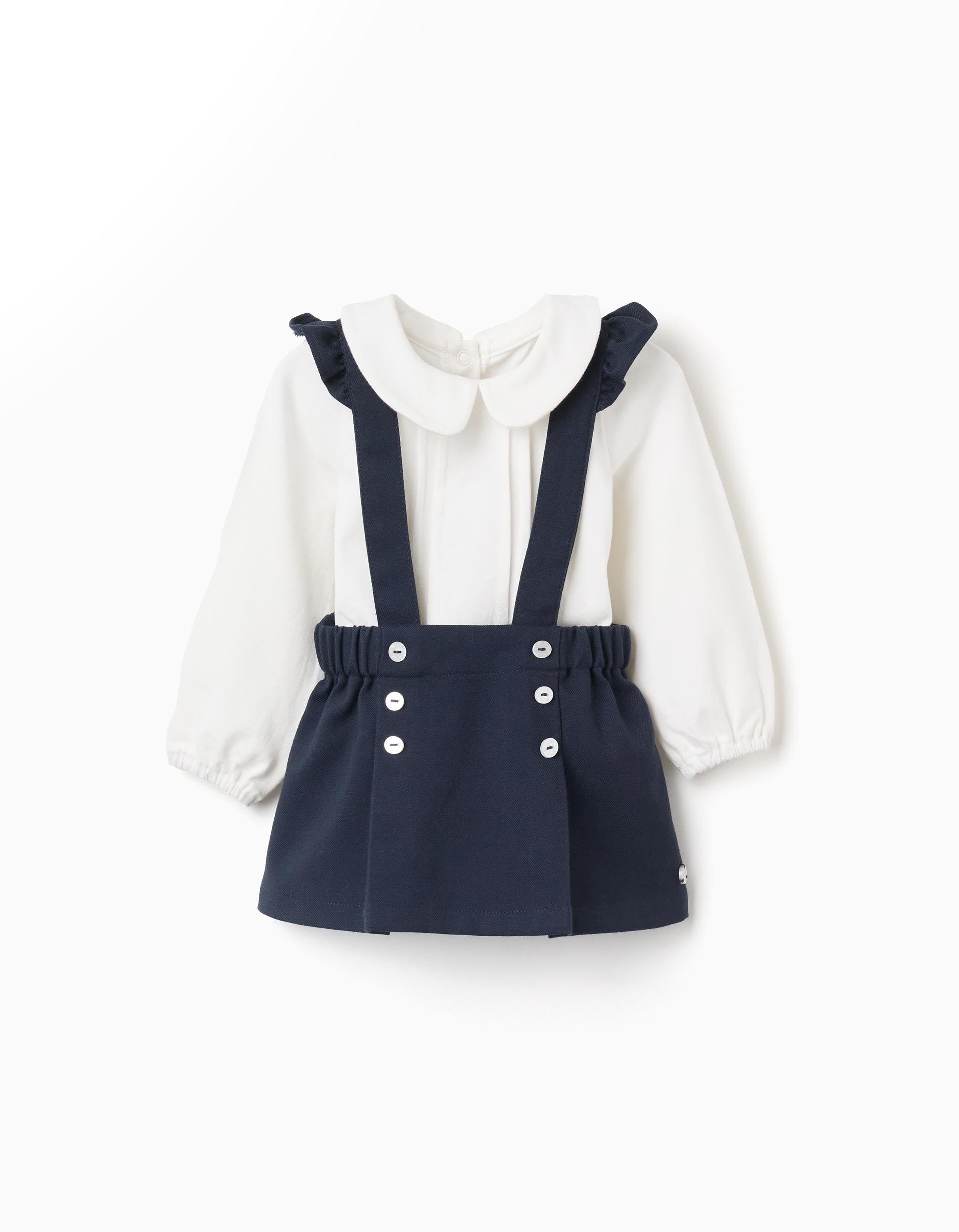 Cotton bodysuit + twill skirt B&S for newborn girls, white/dark blue | Ziddy KSA