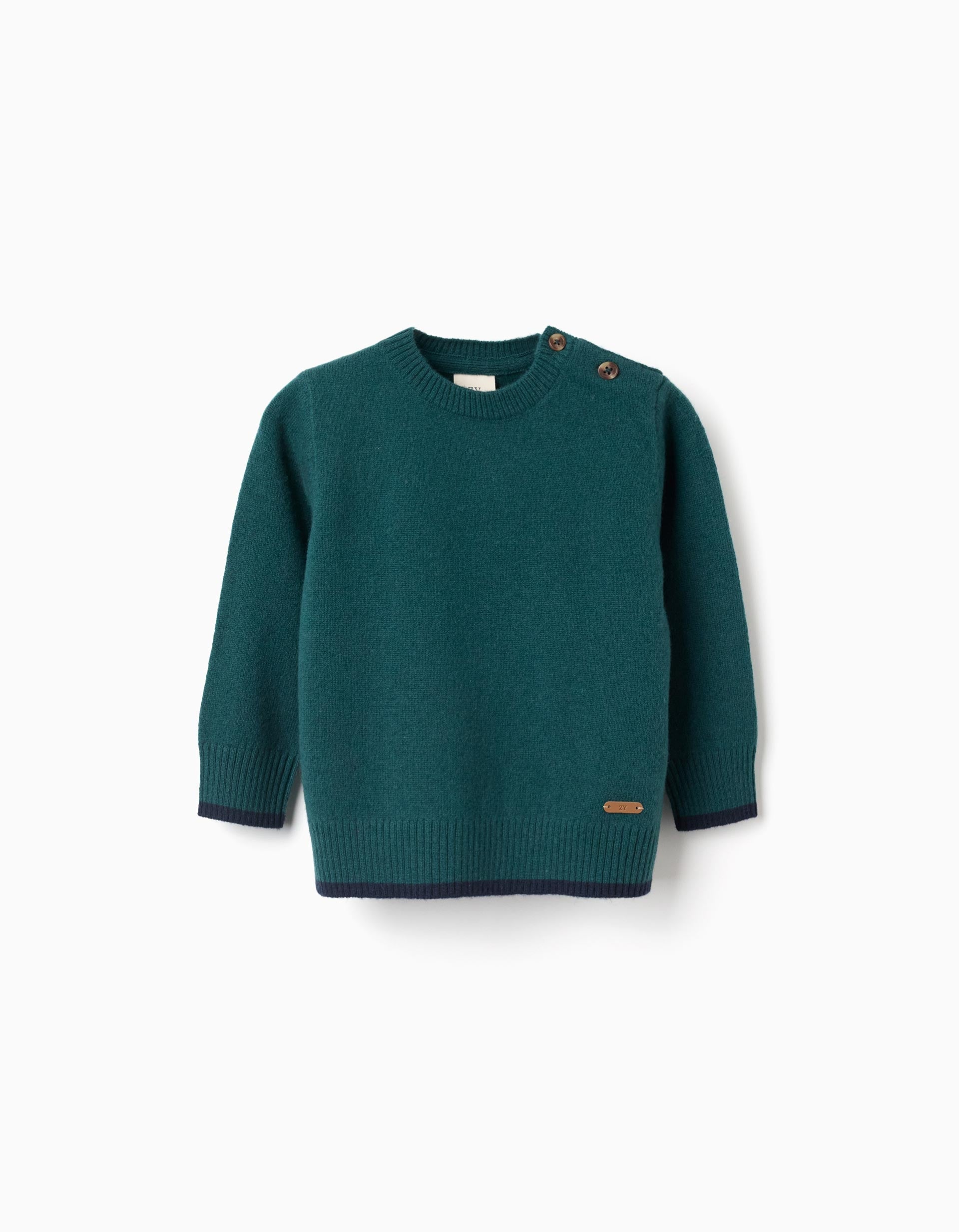 Knitted jumper in a wool blend for baby boys, green/dark blue | Ziddy KSA