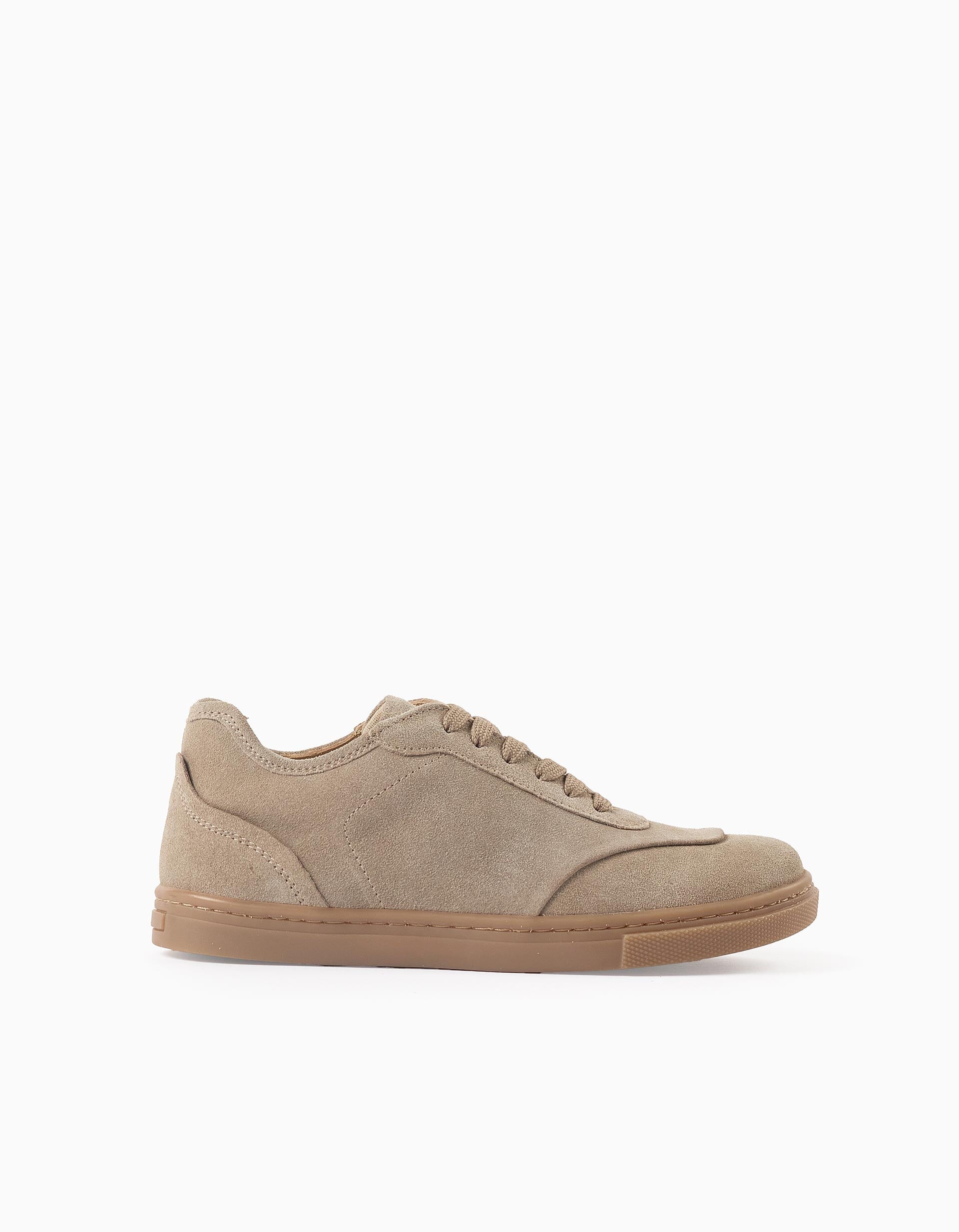 Suede trainers with laces for boys, beige | Ziddy KSA