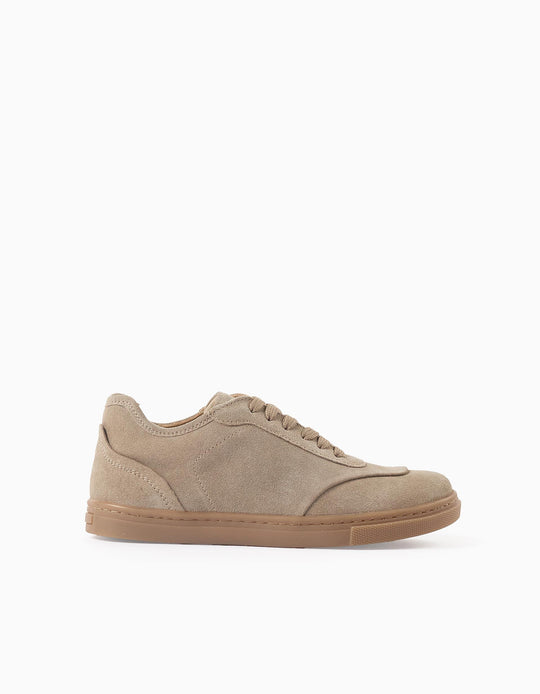 Suede trainers with laces for boys, beige