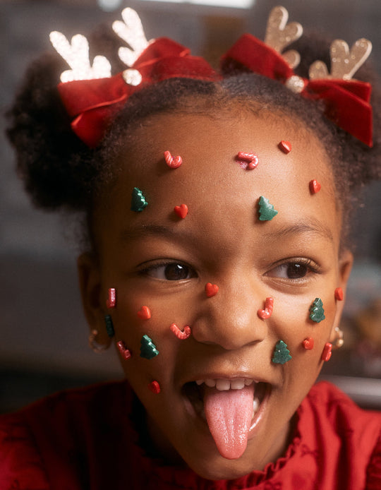 Pack of 2 Hair Bobbles with Bow/Glitter for Babies and Girls 'Reindeer', Red