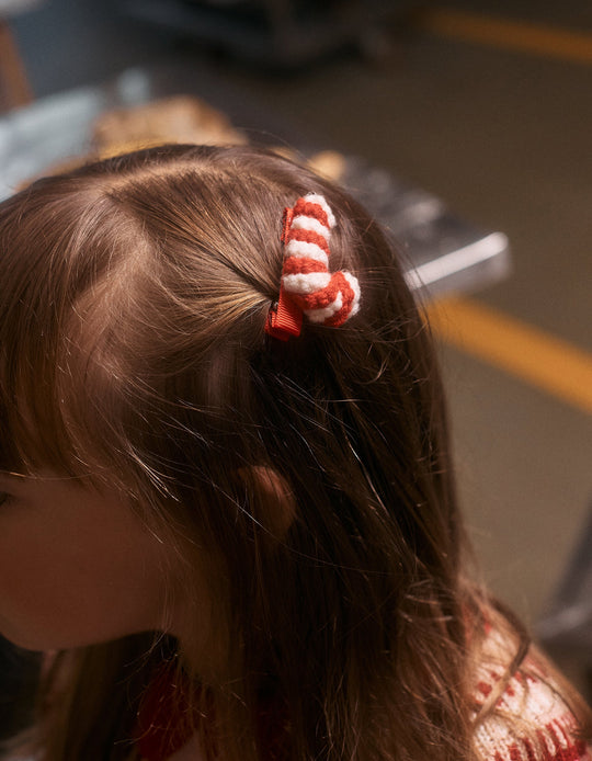 Pack of 2 Knitted Hair Clips for Babies and Girls 'Christmas', Green/Red