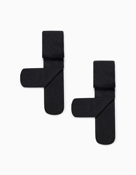 Pack of 2 40Den Microfiber Tights for Girls, Black