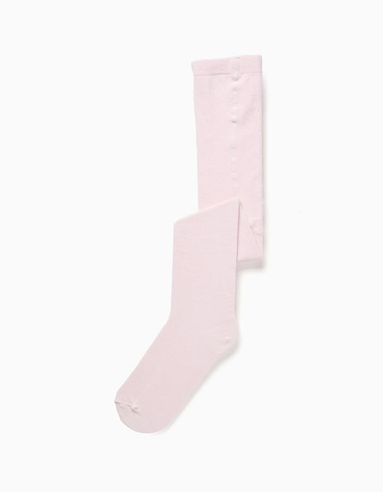 Plain knitted tights with anti-pilling for girls, light pink