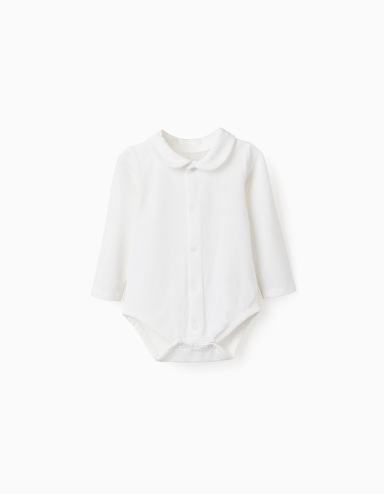 Stretch Cotton Bodysuit with Peter Pan Collar for Newborns, White