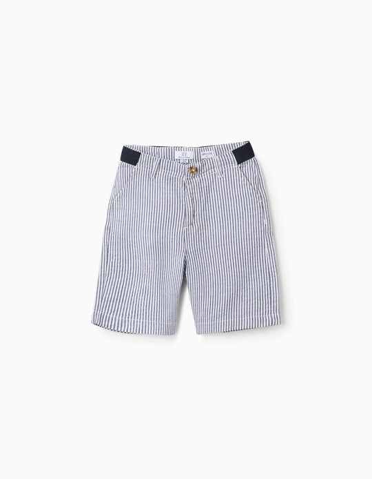 Striped cotton chino shorts for boys, blue/white