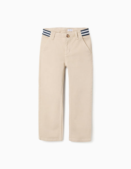 CHINO PANTS TWILL, LIGHT BEIGE, 3/4