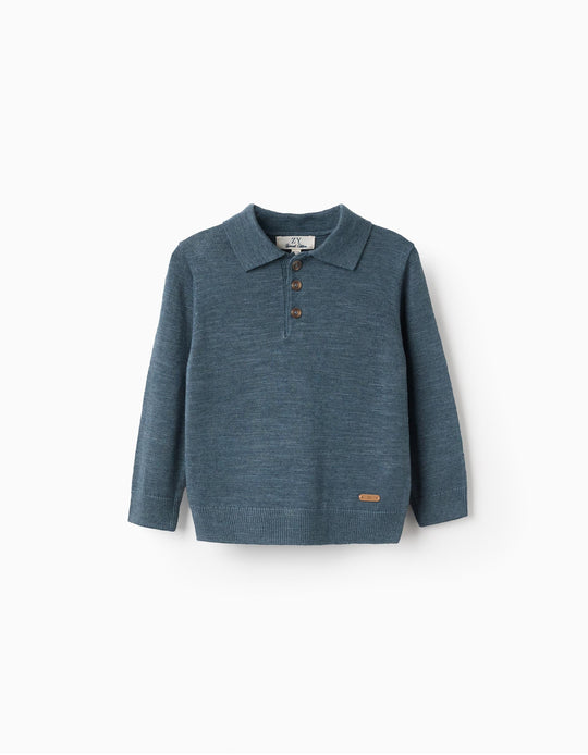 SWEATER POLO LINEN, DARK BLUE, 18/24M