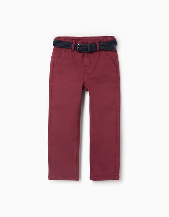 CHINO PANTS TWILL, DARK RED, 3/4