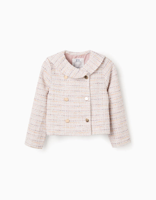 Tweed jacket with sailor collar and pleats for girls, pink