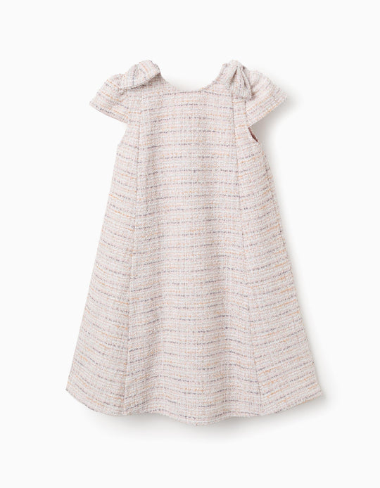 A-line tweed dress with decorative bows for girls, pink