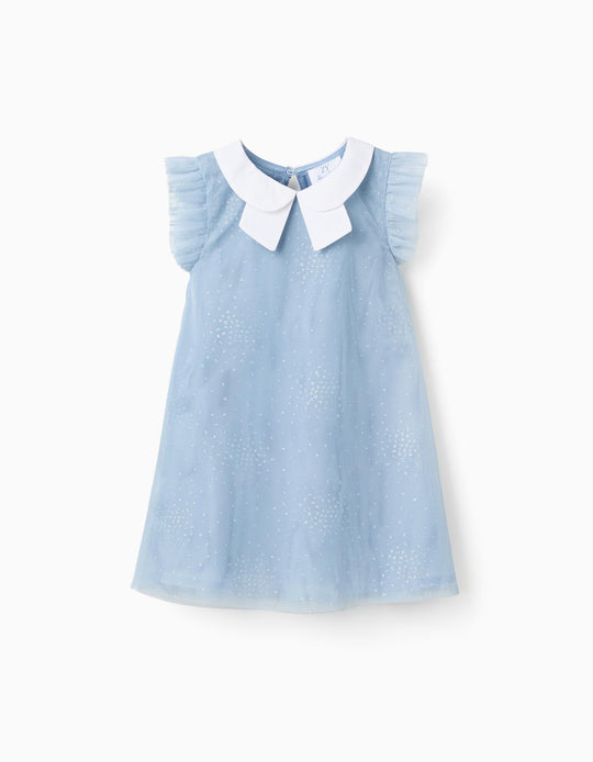 DRESS WITH MESH, LIGHT BLUE, 18/24M